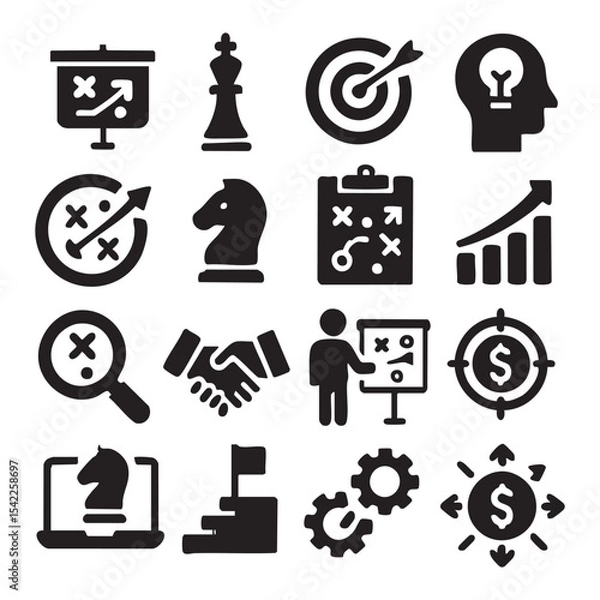 Obraz Strategic planning icons chess target growth handshake gears and innovative thinking.