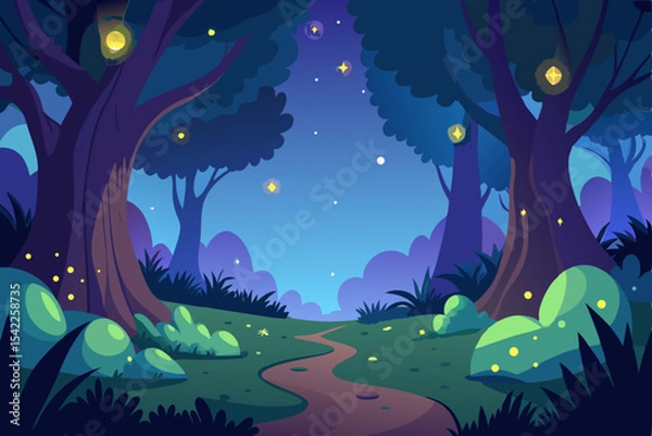 Obraz Night landscape with trees and moonlit sky