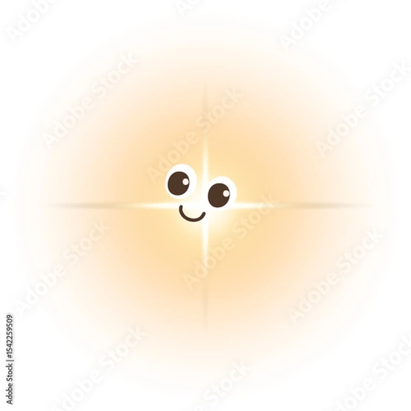 Fototapeta A cartoon firefly with big eyes, a cheerful smile and a yellow body decorated with a glow.