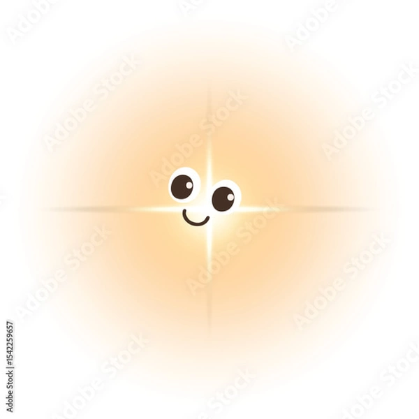 Fototapeta A cartoon firefly with big eyes, a cheerful smile and a yellow body decorated with a glow.