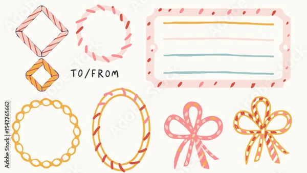 Fototapeta Illustration of assorted decorative frames bows and a to from label with colorful candy cane accents