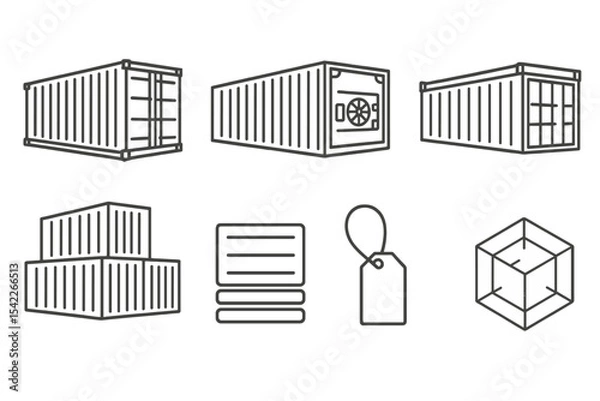 Fototapeta Shipping Container Icons. Line style icons of shipping containers: 20ft container, 40ft container, reefer container, open-top
