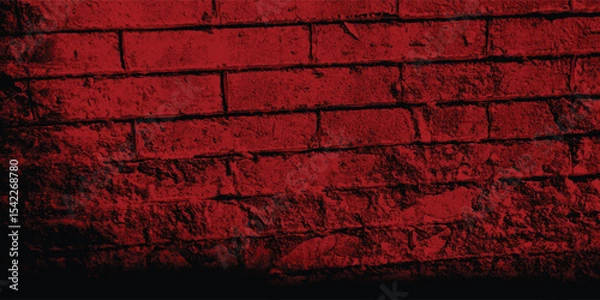 Obraz Abstract pattern created by the repetition of blocks or bricks on an old wall, rendered in a striking red with prominent shadows.
