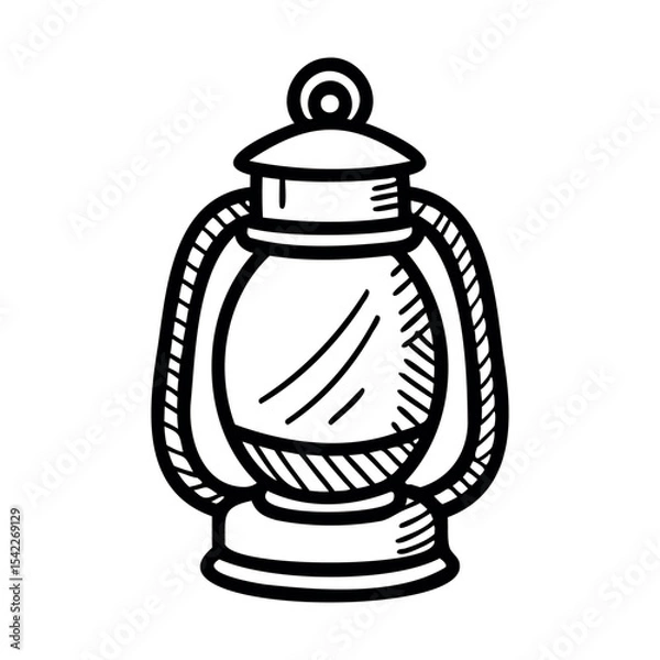 Obraz A vintage oil lantern with a glass body and metal frame. The lantern features a handle for easy carrying and a classic design, suitable for rustic decor.