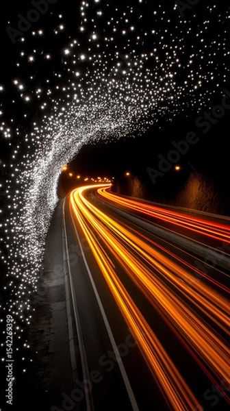 Obraz Tunnel Vision: A mesmerizing long-exposure shot captures the dynamic passage through a modern tunnel, with streaks of light painting a vivid path forward.