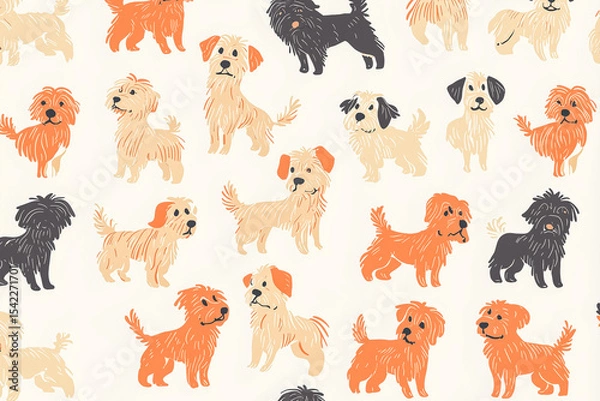 Fototapeta Hundreds of small puppies in a retro decoration texture, ideal for interior and packaging design.