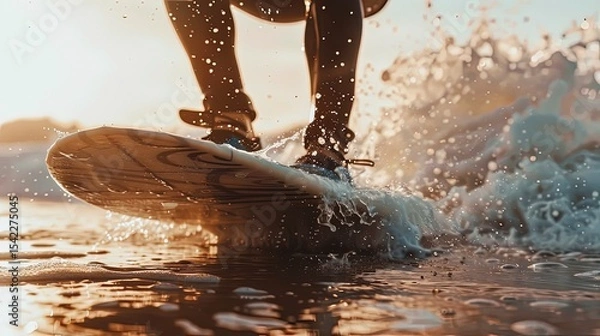 Fototapeta close up of a surfer on the ocean vawes