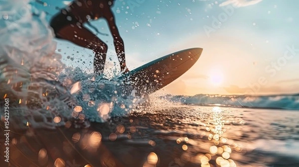 Fototapeta close up of a surfer on the ocean vawes