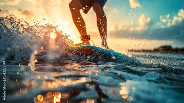 Fototapeta close up of a surfer on the ocean vawes