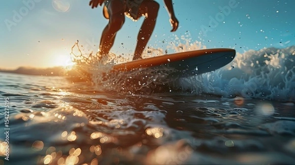 Fototapeta close up of a surfer on the ocean vawes