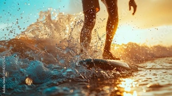 Fototapeta close up of a surfer on the ocean vawes