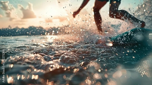 Fototapeta close up of a surfer on the ocean vawes