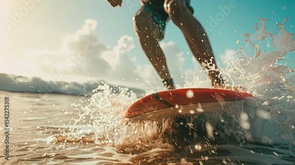 Fototapeta close up of a surfer on the ocean vawes