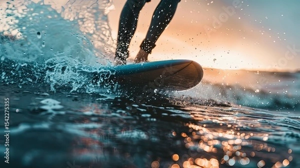 Fototapeta close up of a surfer on the ocean vawes