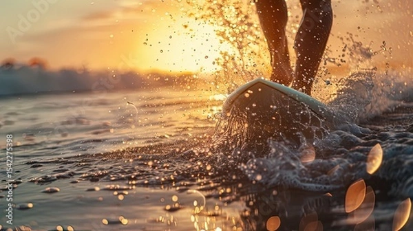 Fototapeta close up of a surfer on the ocean vawes