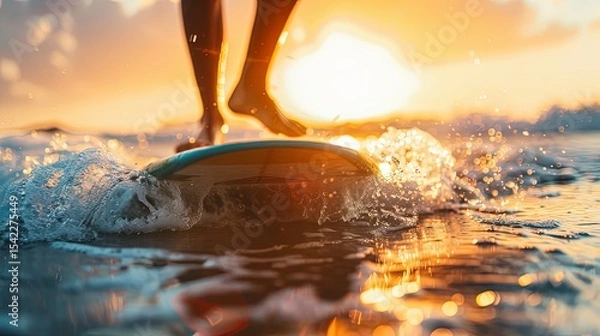 Fototapeta close up of a surfer on the ocean vawes
