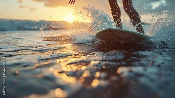 Fototapeta close up of a surfer on the ocean vawes
