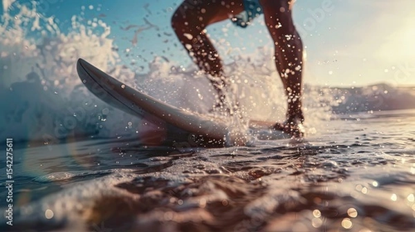 Fototapeta close up of a surfer on the ocean vawes