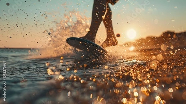 Fototapeta close up of a surfer on the ocean vawes