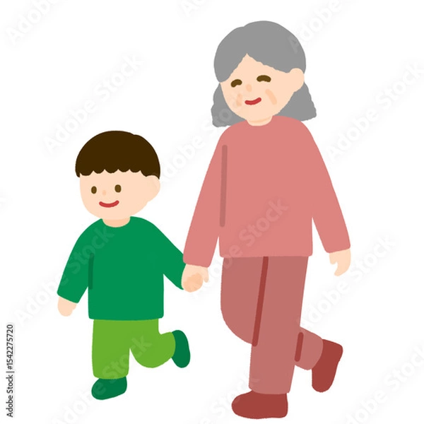 Obraz 孫（男の子）と歩くおばあちゃん