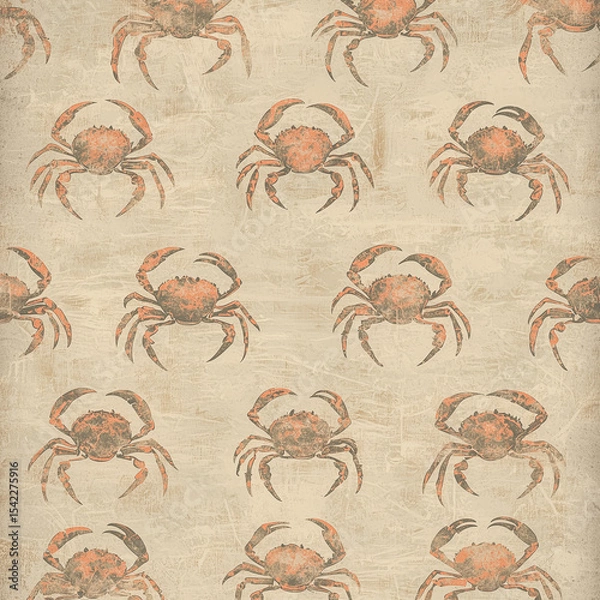 Fototapeta A complete pastel retro decorative design with nostalgia style, textured with hundreds of small crabs in low contrast