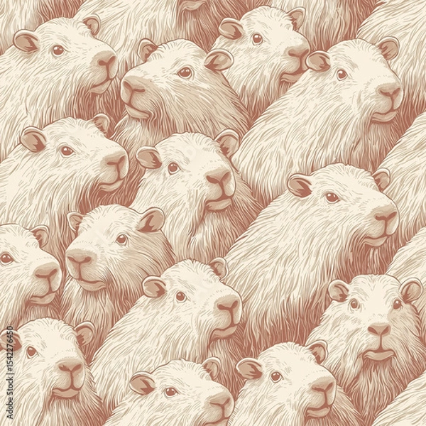 Fototapeta Vintage-inspired seamless pattern with hundreds of cute capybaras, ideal for packaging