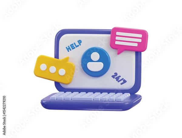 Fototapeta Laptop with user icon on live support icon 3d render concept of online support chatbot icon vector illustration