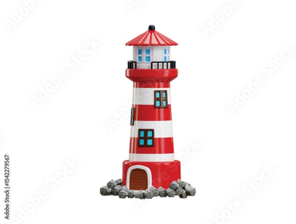 Fototapeta Lighthouse icon 3d render concept of beacon for advertising, Travel, navigation, safety Object for advertising and promotion of tourism vector illustration
