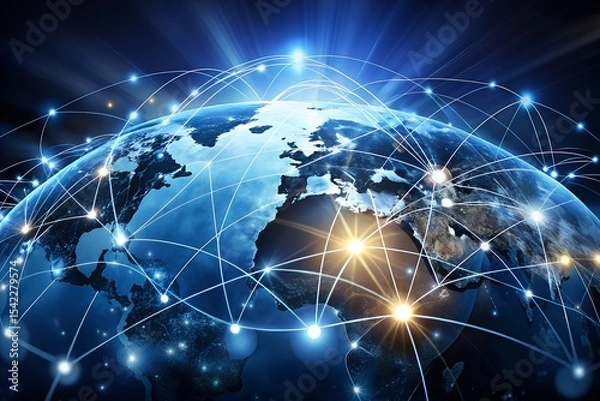 Fototapeta Communication technology with global internet network connected lines