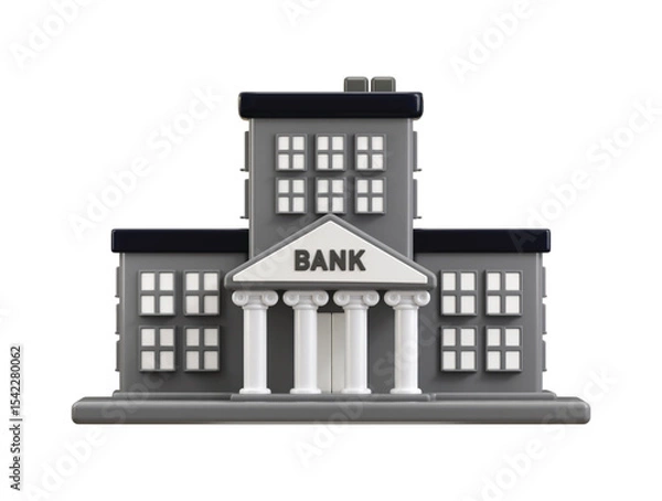 Fototapeta 3D Bank Building Icon Concept of Financial Institution and Currency Exchange Building vector illustration