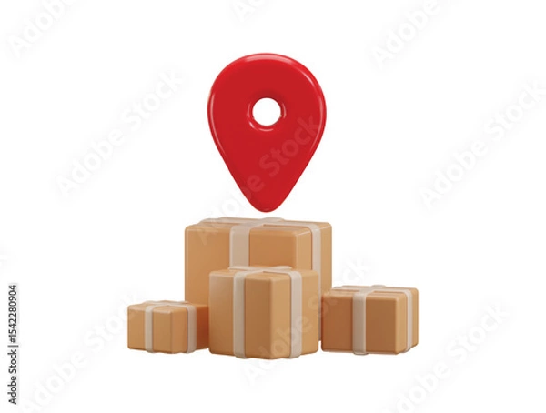 Fototapeta Cardboard box with location icon 3d render concept of order or parcel tracking delivery location pinned icon vector illustration