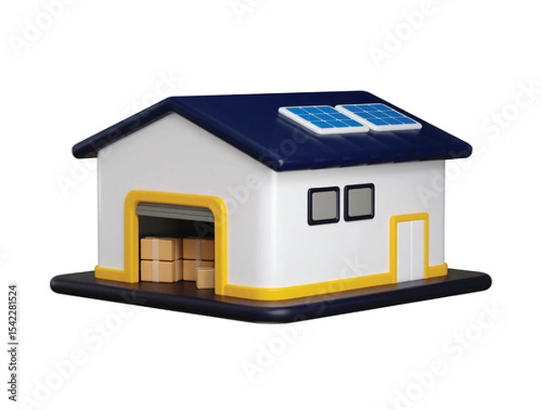 Fototapeta Warehouse building with Cardboard boxes icon 3d render concept of Business and logistic cargo warehouse vector illustration