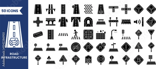 Fototapeta Road infrastructure icon set. Vector solid icons collection. Vector illustration
