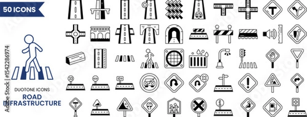 Fototapeta Road infrastructure icon set in duotone style. Vector illustration
