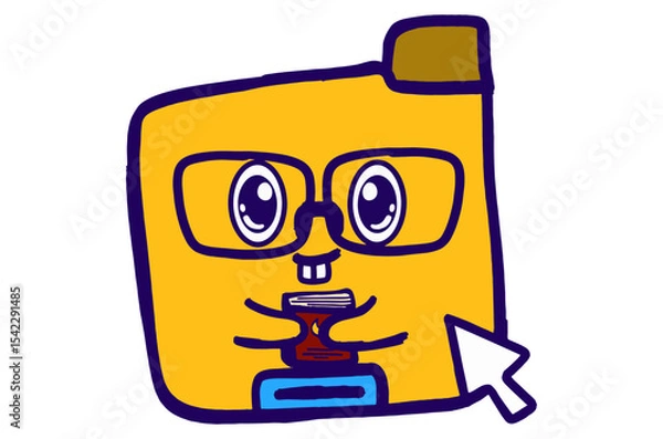 Fototapeta Cute Folder Icon Mascot Stickers With Smart Bookworm Expression While Hugging a Book