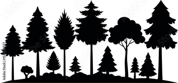 Fototapeta Flat Vector Silhouettes of Trees on White Background – Nature Elements Pack