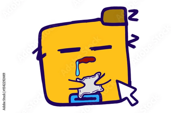 Fototapeta Cute Folder Icon Mascot Stickers With Sleeping Expression While Hugging Pillow
