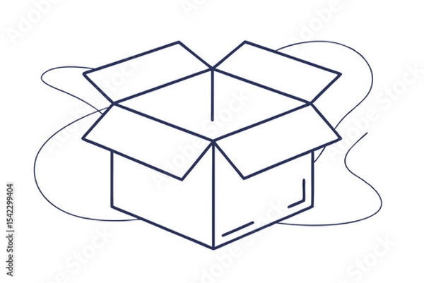 Fototapeta Open Cardboard Box Line Illustration
