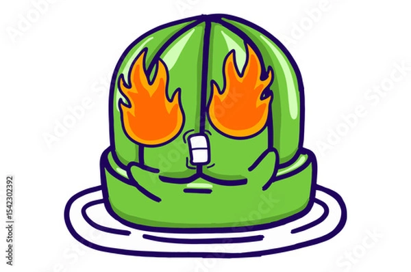 Fototapeta Kawaii Green Jelly On A Plate Mascot Sticker Collection With Burning Spirit with Fiery Eyes expression