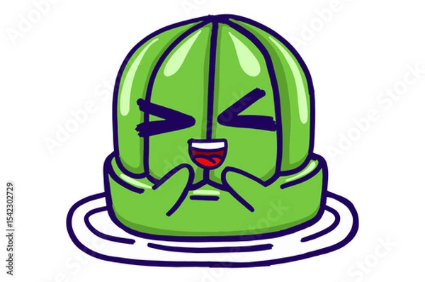 Fototapeta Kawaii Green Jelly On A Plate Mascot Sticker Collection With Blush Expression