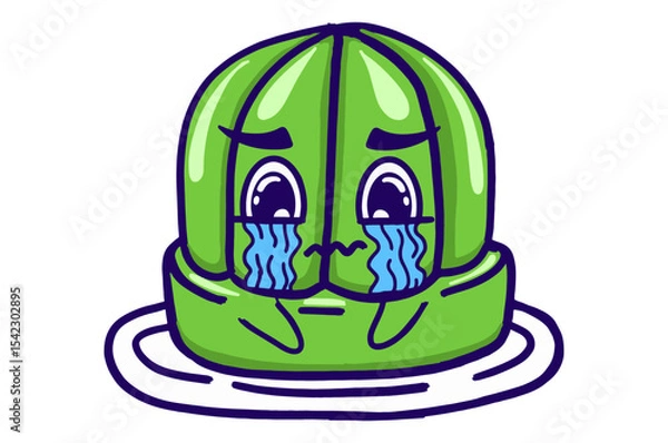 Fototapeta Kawaii Green Jelly On A Plate Mascot Sticker Collection With Crying Expression