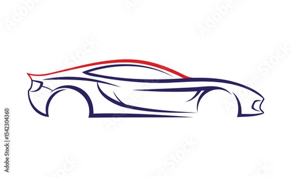 Obraz Minimalist vector illustration of a sports car silhouette in red and black lines. Elegant dynamic shape, automotive design concept on white background