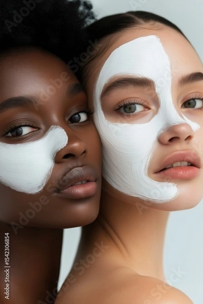 Obraz Diverse individuals sharing a beauty routine at a studio during a skincare session