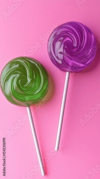 Obraz Colorful lollipops on a vibrant pink background showcase unique swirled designs for a sweet treat