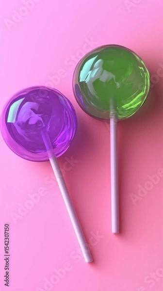 Obraz Colorful lollipops on a pink background create a cheerful and sweet atmosphere