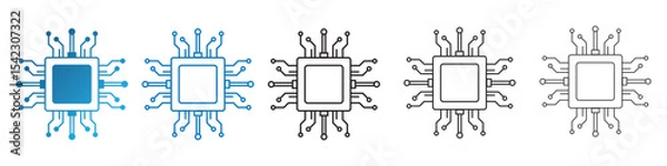 Obraz Artificial intelligence processor chip icon. Vector set of AI processor circuits with thin line isolated on white background. Vector illustration.