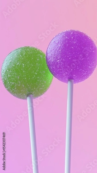 Obraz Colorful lollipops with vibrant hues against a soft pink background create a cheerful, sweet ambiance in this capture