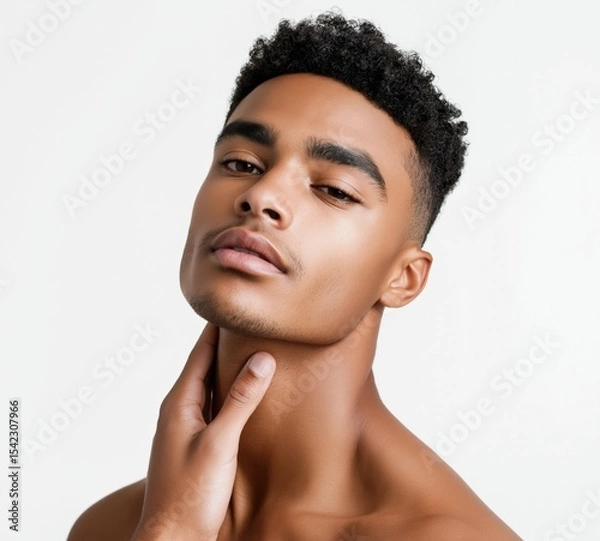 Obraz Model showcases smooth skin and confident expression in studio setting during photoshoot