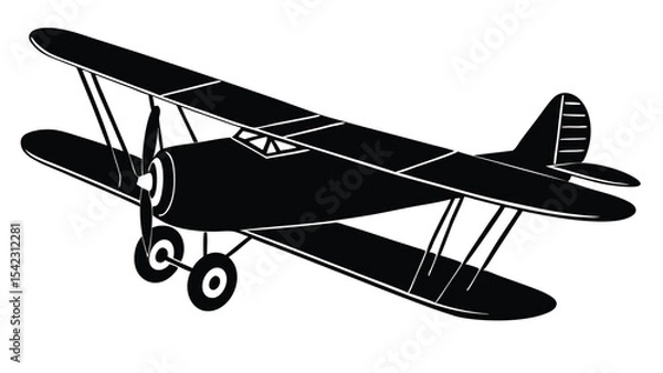 Obraz A black biplane silhouette isolated on white background
