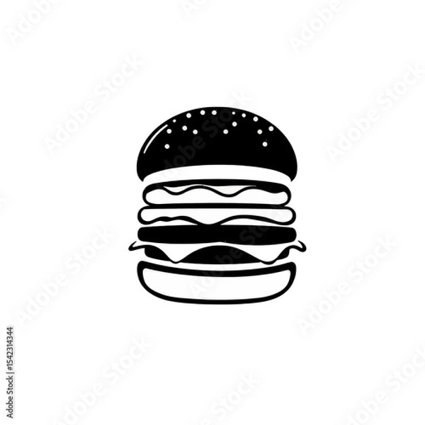 Obraz Hamburger Black And White Vector Fast Food Icon